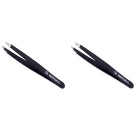 Natraco Slant Tweezers - Sharp Precision Stainless Steel - Professional Tweezers for Eyebrows & Facial Hair Removal (Black)