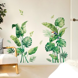 Tanlaby Palm Leaf Wall Sticker, Green Plants Wall Stickers, Tropical Leaves Wall Sticker to Peel and Stick for Living Room, Bedroom, Hallway, Bathroom, Wall Decoration