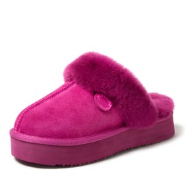 Dearfoams Women's Fireside Melton Shearling Slippers Scuff, Fuchsia Pink Platform, 8