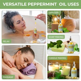 Essencetics Peppermint Essential Oil Blend - 4oz Glass Bottle with Dropper & Roll-On - 100% Pure & Organic - Infused with Natural Olive & Sunflower Oils - Perfect for Diffuser, Skin, Face & Hair Care
