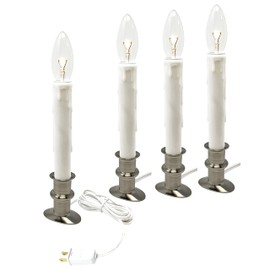 612 Vermont Electric LED Window Candle with Clear Bulb, Automatic Timer, Metal Slimline Base, VT-9133-BNW-R4 (Brushed Nickel, Pack of 4)