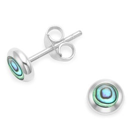 Heather Needham Silver Bezel Set Paua Shell Earrings for Women - Size 6mm - Gift Boxed 5558PS