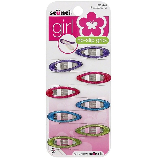 Scunci No Slip Grip Snap Clips, Assorted Colors 8 ea (Pack of 4)