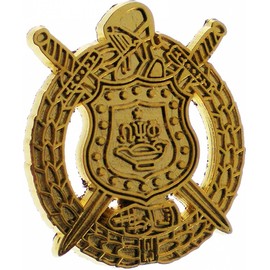 Omega Psi/Ψ Phi Escutcheon Shield Polished Sandblasted Lapel Pin [Gold - 1"] - ID#66222