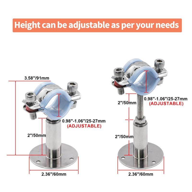 AKIHISA 2 Pcs 304 Stainless Steel Pipe Supports, Wall Mount