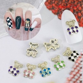 Nail Art Plaid Teddy Bear Character Charms 2-Pack 5 Types / 네일아트 체크무늬 곰돌이 케릭터 파츠 2개입 5종