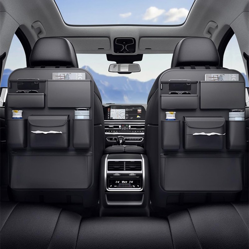 Leather Car Backseat Organizer, Rear Seat Storage Pocket, Car Seat