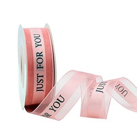 1 Inch Bean Pink Christmas Chiffon Ribbon, Printed Just for You Ribbon for Gift Wrapping, Wedding, Valentines Day, 22 Yards Organza Ribbon for DIY Crafts, Thanksgiving Day Decorations Outdoor