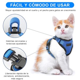 Voarge Cat Harness, Adjustable with 150 cm Leash, Safety Cat Harness for Small Medium Large Adult Cats, Puppies, Cat Harness for Walking Travel(Blue, XS)