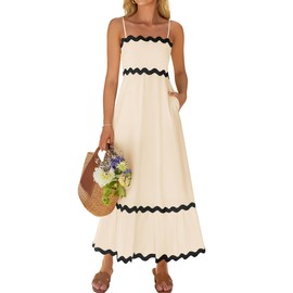 ZESICA Women's 2025 Summer Spaghetti Straps Sleeveless Backless Sundress Flowy Smocked Lace Swing A Line Midi Dress,Apricot,Medium