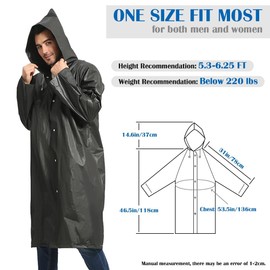 Opret Unisex Adult Black EVA Waterproof Rain Poncho Coat with Hood and Long Sleeves