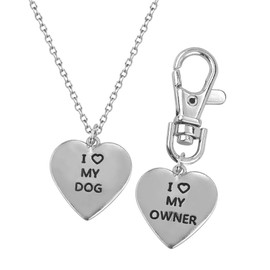 LUX ACCESSORIES I <3 Love My Dog Owner Best Friends BFF Pendant Necklace Matching Tag Collar Keychain Heart