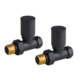 Black Straight Radiator Valves Round Modern Radiator Valves Pair of 15mm x 1/2" Set of 2 for Heated Towel Rails & Central Heating Radiators Black Radiator Valve Set
