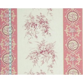 Unbranded French angel toile fabric pink violet floral striped home decorating material - SAMPLE- 4" x 6"