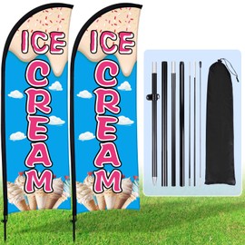 Buryeah 2 Sets Ice Cream Feather Flag Kit 8ft Ice Cream Swooper Flag Advertising Feather Banner with Pole Kit and Ground Stake Portable Bag Advertising Sign for Business Outside (Blue)