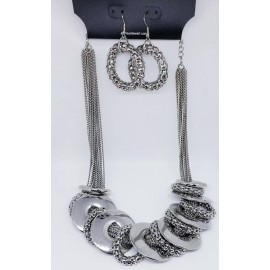 Ashley Stewart Silver, multiple chain Necklace and Earrings Set, Circles New