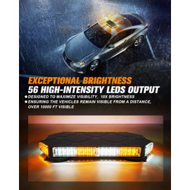 LUMENIX 56 LED Roof Top Strobe Beacon Lights Bar Rooftop Hazard Warning Emergency Safety Flashing Plow Light for Construction Vehicles Tow Commercial Trucks Postal Security Cars Snowplow - Amber White