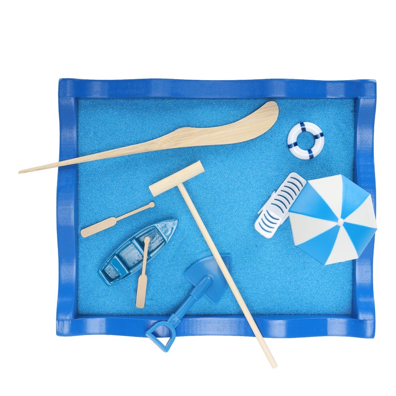 Mini Meditation Zen Garden Wooden Sand Table Decor Kit with