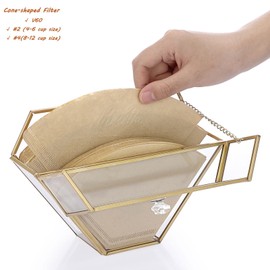 ELLDOO Gold Glass Coffee Filter Holder Coffee Paper Storage Container Filter Paper Dispenser Rack with Dustproof Cover