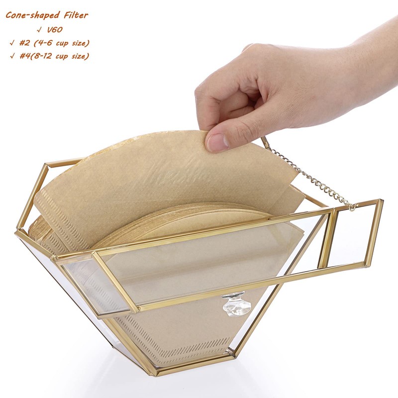 ELLDOO Gold Glass Coffee Filter Holder Coffee Paper Storage Container