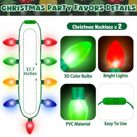 6PCS Christmas Accessories, Light Up Christmas Necklace Headband Glasses Set, Bulb Necklace Xmas Tree Headbands Lights LED Flashing Santa Eyeglasses for Christmas Party Favors, Christmas Gifts