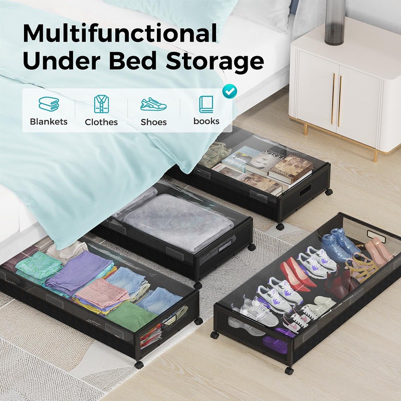 oylik Large Under Bed Storage with Wheels, Metal Under Bed
