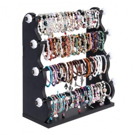 Donmills 4 Tier Wooden Bracelet Holder Stand – Bracelet Organizer Storage Display for Selling- Bangle & Scrunchie,Watch Jewelry Organizer Showcase and Home Storage (Black & White)