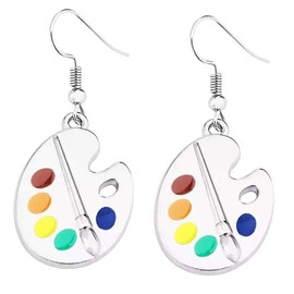 Fuqimanman2020 Unique Charm Paint Palette Dangle Earrings Necklace Set Paint Brush Drop Earrings Colorful Paint Palette Drop Earrings for Women Artist Painter Jewelry