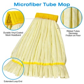 Matthew Cleaning Microfiber Tube Mop(Large,Yellow,3Pack) Heavy Duty Mop Head Replacement,Excellent Absorbency,Premium launderability,Reusable,Loop end for Home,Commercial and Industrial Use