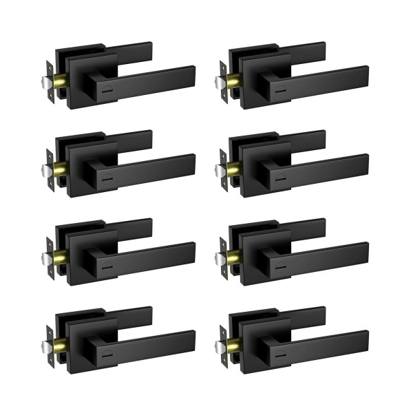SEVEKO Matte Black Door Handle 8 Pack, Keyless Privacy Door