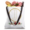Letter J Initial Floral Monogram with Hand Heart Gesture Tote