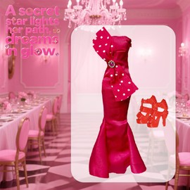 8 Pcs Doll Dress & Shoe Bundle - 4 Sparkly Party Dresses + 4 Shoe Pairs | 11.5" Fashion Doll Gift Set for Ages 5-7/8-10 (Blue-Red)