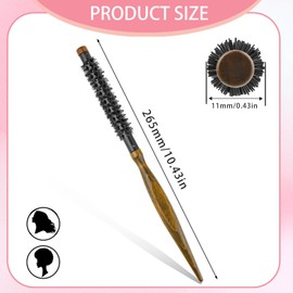 Mozeat Lens Mini Round Brush for Blow Drying, 1/2 Inch Small Quiff Roller, Portable Curling Tool With Wooden Handle and Stiff Nylon Bristle for Styling Short, Thin Hair