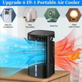 Upgraded Portable Air Conditioners- Evaporative Air Cooler,Portable AC with 3 Wind Speed & Mist, Mini Cooling Fan Personal Air Conditioner with 7 Night Light & 2-4H Timer for Bedroom Office Home-Black