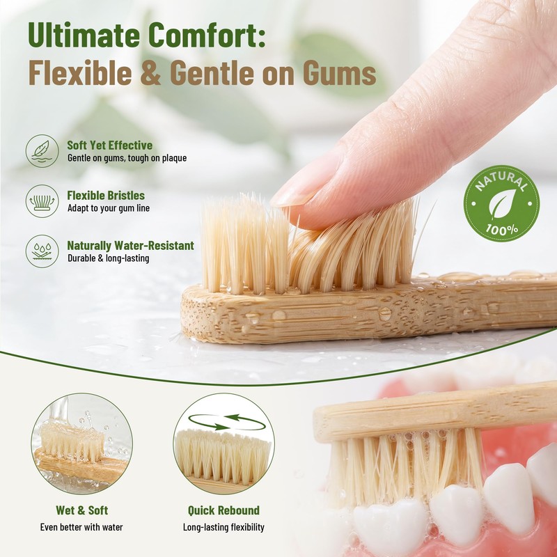 4-Pack Natural Boar Bristle Toothbrush for Adults