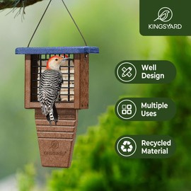 Kingsyard Recycled Plastic Suet Bird Feeder, Tail Prop Suet Feeder for Outside Hanging, Sturdy & Durable, Great for Woodpecker & Clinging Birds, Blue