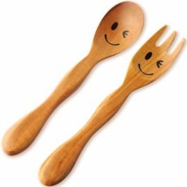 Nagao Children's Spoon and Fork Set, 5.5 inches (14 cm), Wink Sao Wood, Wooden