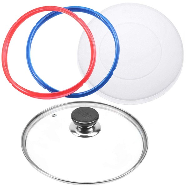 9 inch Tempered Glass Lid for Instant Pot 6 Quart, Silicone Lid Silicone Cover for Instant Pot 6 Quart, Silicone Sealing Rings for Instant Pot 5 qt or 6 qt (2 Pack), Set of 4 Instant Pot Accessories