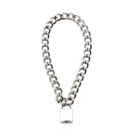 Succuba Padlock Necklace Metal Chain Collar Choker Heart Lock Necklace with Key and Box for Women, Men and Pet (16 to 22 Inches) (C, 22)