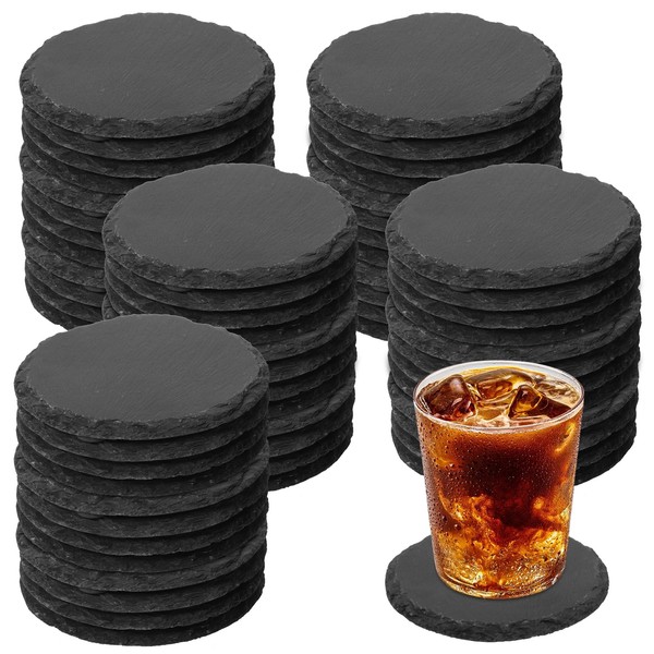 60PCS Round Black Slate Coasters Bulk 4 x4 Inch Slate