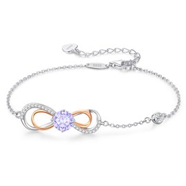 LOUISA SECRET Rose Gold Infinity Heart Bracelet for Women, Adjustable Chain 925 Sterling Silver Link Birthstone Bracelets, Best Anniversary Birthday Jewelry Gifts for Women Mom Wife Her