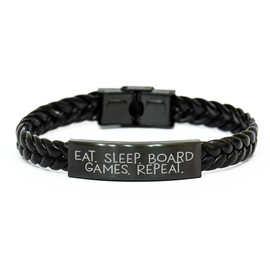 Gifts from Friends for Board Games Enthusiasts - Eat. Sleep. Board Games. Repeat. Braided Leather Christmas Unique Gift, Board Games Accessories, Braided Leather Bracelet
