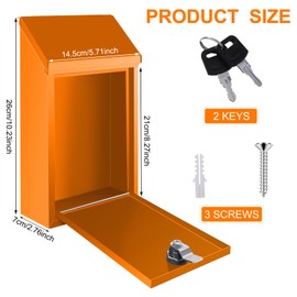 Metal Donation Box Locking Suggestion Box with Slot and Lock with Key Wall Mounted Mailbox Waterproof Charity Collection Box Secure Drop Box for Cash Home Office Outdoor (Orange)