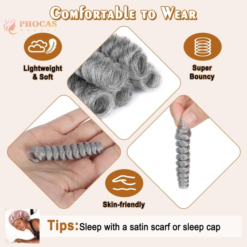 10" 3 Packs Curly Short Grey Crochet Hair for Black