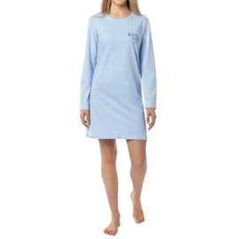 In One Clothing Girls Nightdress with Long Sleeves, Soft Singley Jersey Made of 100% Cotton, Light Blue - Good Night