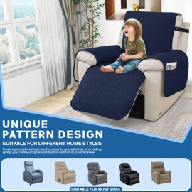 XINEAGE 100% Waterproof Recliner Cover, Non Slip Recliner Chair Cover with Elastic Band, Washable Recliner Slipcover with Storage Pockets for Kids, Pets (Dark Blue, 23")