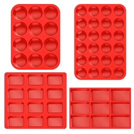 Reallnaive 4 Pcs 9 Cups/12 Cups Silicone Muffin Pan for Baking Nonstick Square/round Cupcakes Pan Regular Size Silicone Bakeware Mold Sets for Birthday Weddings Party Oven & Dishwasher Safe
