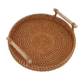 Rattan Fruit Tray, Hand Woven Traditional Large Capacity Decorative Fruit Trays for Office (M)