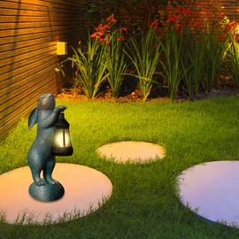 Yuehuamech Rabbit Statue Solar Garden Ornaments Resin Rabbit Figure Decorations with Solar Lantern Animal Sculpture for Outdoor Garden Patio Lawn Yard Balcony Home Decor 9.1 x 3.1 x 3.5 Inches