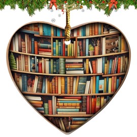 Christmas Ornaments 2024, 2D Acrylic Two-Sided Book Lovers Christmas Tree Ornaments, Christmas Decorations Holiday Party Home Decor Book Lovers Ornaments Bookworm (Loveshelf-F)